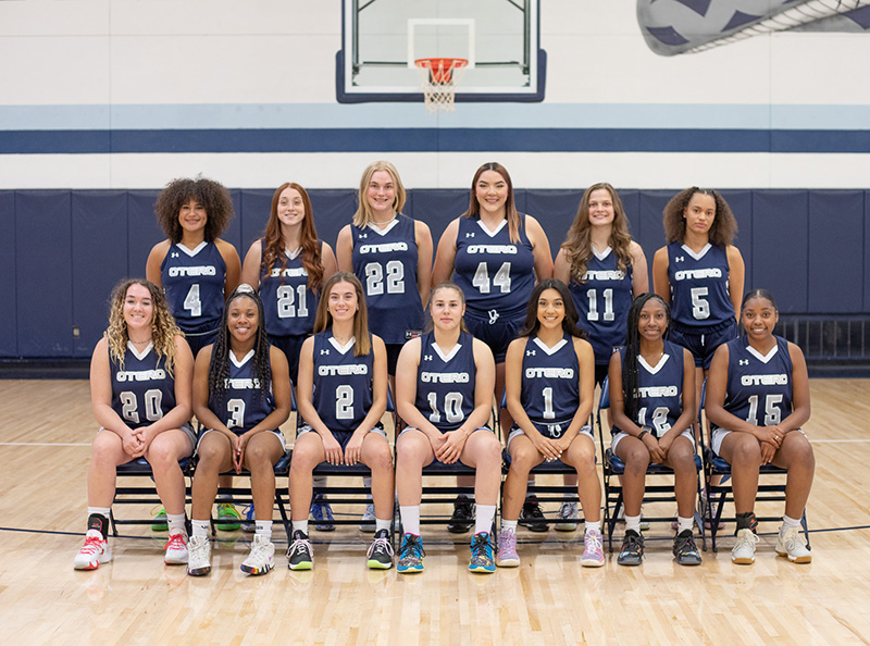 Women's basketball team picture in gym.