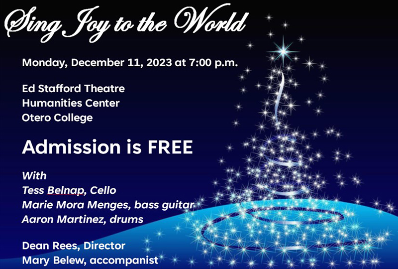 Graphic of a starlit Christmas tree with information about the upcoming concert.
