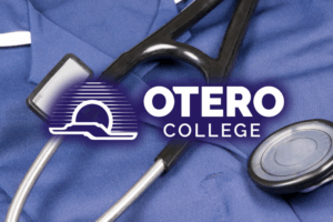 Nursing equipment with the Otero College logo on it