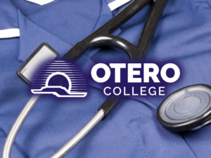 Nursing equipment with the Otero College logo on it