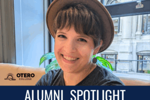 a photo Sarah Clem with the words "Alumni Spotlight" near her